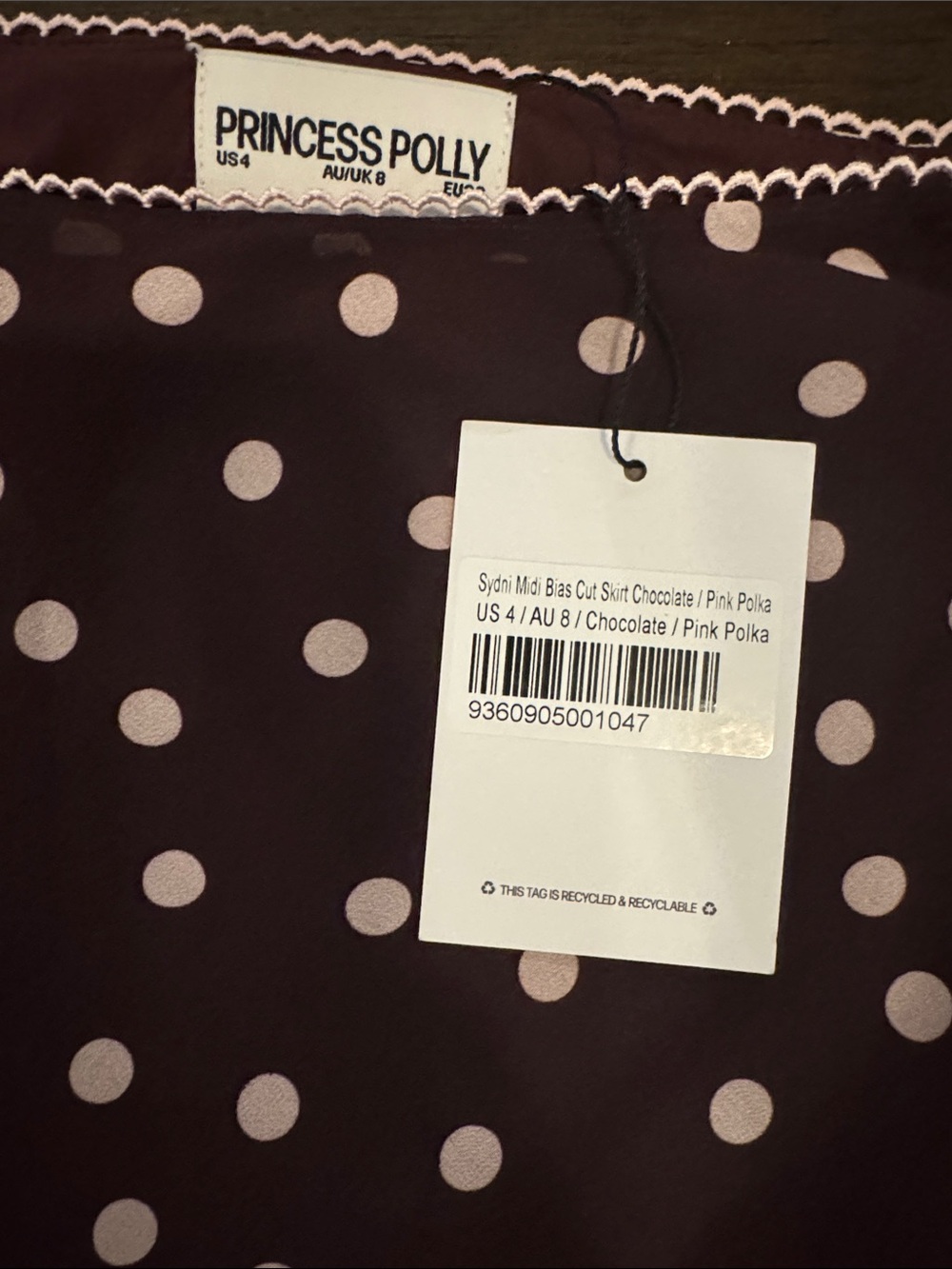 Princess Polly Burgundy A-Line Skirt with Light Pink Polka Dots - Picture 2 of 3